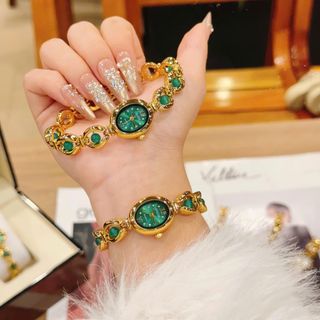 Set đồng hồ nữ phối trang sức ngọc lục bảo xanh sang trọng Gossie – Set Ngọc Lục Bảo Luxe