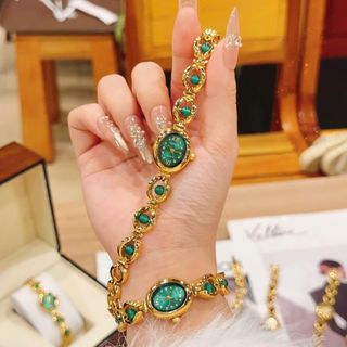 Set đồng hồ nữ phối trang sức ngọc lục bảo xanh sang trọng Gossie – Set Ngọc Lục Bảo Luxe