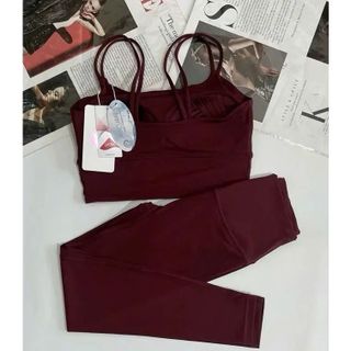 Set quần áo yoga gym 031/720 mút đúc vải Lycra cao cấp đỏ mận size M
