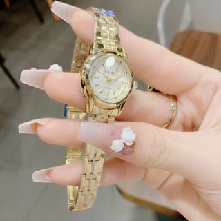 Đồng hồ nữ Halei 348 mặt tròn dây kim loại vàng thanh lịch Halei 348