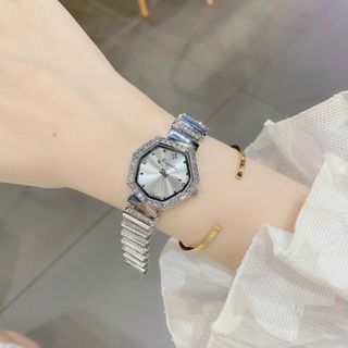 Đồng hồ nữ Yunkou mặt bát giác viền đá dây kim loại sang trọng Yunkou Hexa Diamond