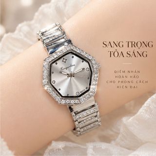Đồng hồ nữ Yunkou mặt bát giác viền đá dây kim loại sang trọng Yunkou Hexa Diamond