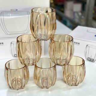 Bộ 6 Cốc Thủy Tinh Khía To Vàng (THÙNG 8B)