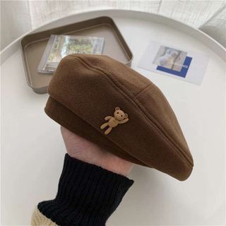 Mũ nồi, mũ beret tag hình con gấu cute Chất Nỉ Nhung nhà Humi Home