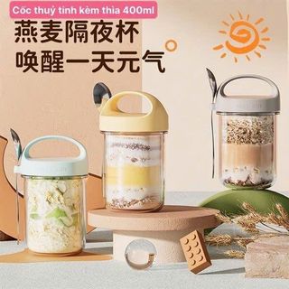 Cốc Thủy Tinh Nắp Xách Kèm Thìa 400ml (THÙNG 70C)