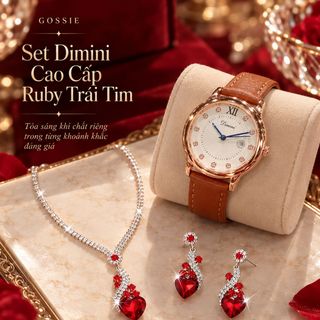 Set đồng hồ nữ phối trang sức Ruby trái tim cao cấp Gossie – Set Dimini Cao Cấp Ruby Trái Tim