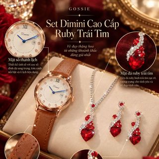 Set đồng hồ nữ phối trang sức Ruby trái tim cao cấp Gossie – Set Dimini Cao Cấp Ruby Trái Tim