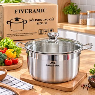 NỒI INOX NẮP KÍNH FIVERAMIC 32CM CAO CẤP
