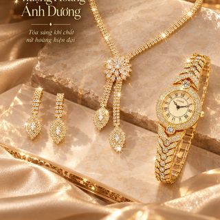 Set đồng hồ nữ phối trang sức đính đá vàng sang trọng Gossie – Set Phượng Hoàng Ánh Dương