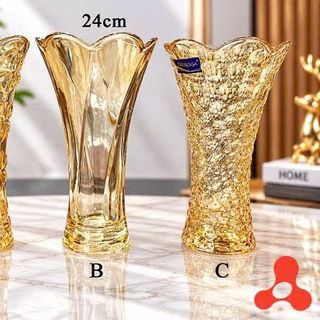 BÌNH CẮM HOA THUỶ TINH VÀNG MIỆNG BÈO 24cm DELI DSHP128-2 (T12)