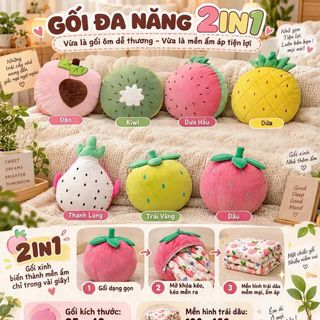 bộ gối kèm chăn trái cây 3in1