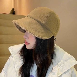 Nón bucket trơn lông Hàn Quốc có dây rút thoáng khí