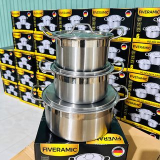 BỘ 3 NỒI INOX FIVERAMIC CÓ QUAI CAO CẤP