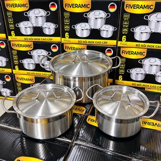BỘ 3 NỒI INOX FIVERAMIC CÓ QUAI CAO CẤP