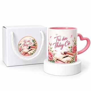 Ly sứ song màu quai tim hồng in tri ân thầy cô 20/11