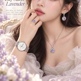 Set đồng hồ nữ dây mành phối trang sức đá Lavender 4 món sang trọng Gossie – Set Gossie Dây Mành Lavender