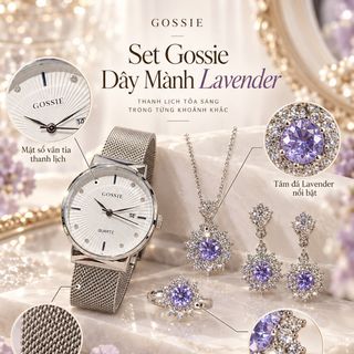 Set đồng hồ nữ dây mành phối trang sức đá Lavender 4 món sang trọng Gossie – Set Gossie Dây Mành Lavender
