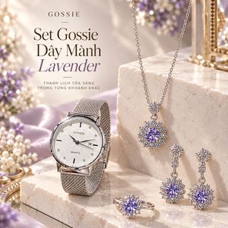 Set đồng hồ nữ dây mành phối trang sức đá Lavender 4 món sang trọng Gossie – Set Gossie Dây Mành Lavender