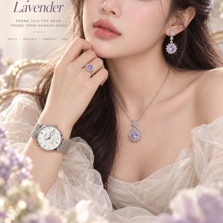 Set đồng hồ nữ dây mành phối trang sức đá Lavender 4 món sang trọng Gossie – Set Gossie Dây Mành Lavender
