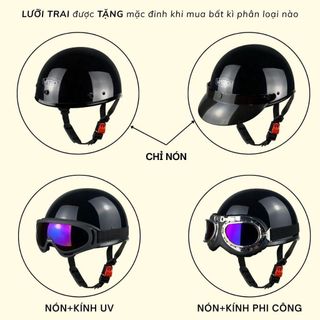 Mũ Bảo Hiểm 1/2 Đầu Màu Trơn , Lồng Ép Thoáng Khí, Khóa Đỏ Freesize Vòng Đầu 54-59cm Nam Nữ