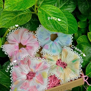 BST Cột tóc Scrunchies kẹo ngọt Voan Xốp, 16 cm bồng bềnh