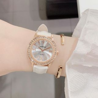 Set đồng hồ nữ dây da trắng phối trang sức Lam Ngọc xanh sang trọng Gossie – Set Melisa Lam Ngọc Tuyết Luxe