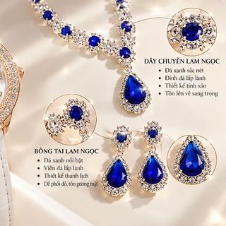 Set đồng hồ nữ dây da trắng phối trang sức Lam Ngọc xanh sang trọng Gossie – Set Melisa Lam Ngọc Tuyết Luxe