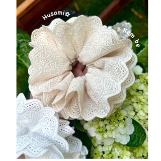 Cột tóc Scrunchies VẢI HOẠ TIẾT  size 15cm,  4 lớp xinh xắn bồng bềnh