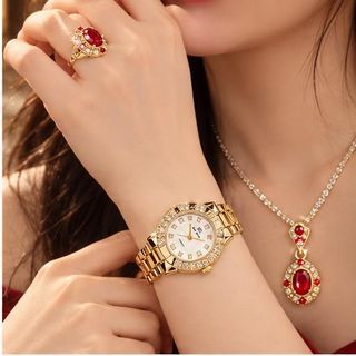 Set đồng hồ nữ phối trang sức Ruby đỏ 4 món sang trọng Gossie – Set BS Mác Ruby Hoàng Gia