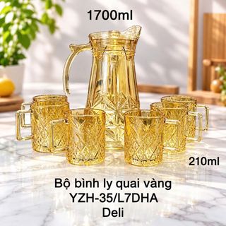 BỘ BÌNH THUỶ TINH VÀNG KÈM 6 LY QUAI DELI YZH-35L7DHA (T6)