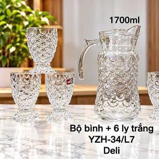 BỘ BÌNH THUỶ TINH KÈM 6 LY VẪY CÁ CAO CẤP DELI YZH-34L7 (T6)