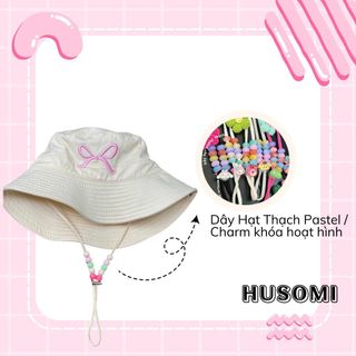 Mũ Bucket Nữ thêu HÌNH NƠ (Dây Có Thể Tháo Rời) Chất Liệu Kaki Phong Cách Hàn Quốc Form Unisex phù hợp đi chơi, dạo phố, du lịch