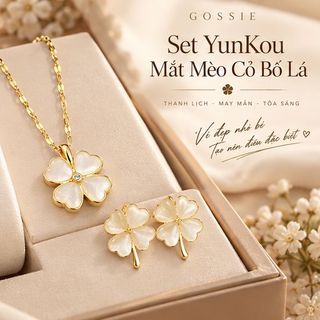 Set đồng hồ nữ dây Mâm Xôi phối trang sức mắt mèo cỏ bốn lá Gossie – Set Yunkou Mâm Xôi Mắt Mèo Cỏ Bốn Lá