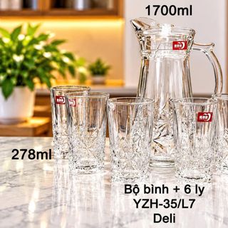 BỘ BÌNH THUỶ TINH KÈM 6 LY CAO CẤP DELI YZH-35L7 (T6)