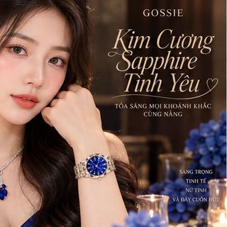 Set đồng hồ nữ phối trang sức Sapphire xanh trái tim sang trọng Gossie – Set Kim Cương Sapphire Tình Yêu