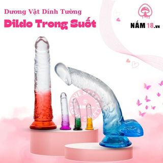 Dương Vật Dính Tường Dildo Silicone Trong Suốt - Có Bìu