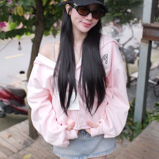 ÁO KHOÁC HOODIE ZIP NỮ FORM RỘNG VAI RƠI