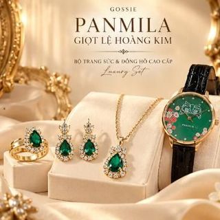 Set đồng hồ nữ Panmila dây da đen mặt xanh phối trang sức Ruby xanh sang trọng – Set Panmila Ruby Xanh