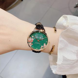 Set đồng hồ nữ Panmila dây da đen mặt xanh phối trang sức Ruby xanh sang trọng – Set Panmila Ruby Xanh