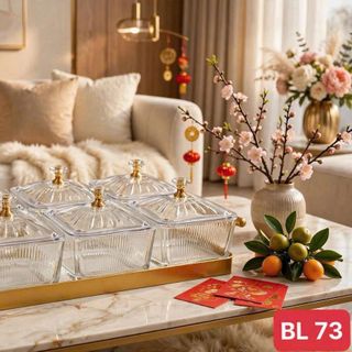 Bộ 6 Mứt Thủy Tinh Sọc Kèm Khay Gỗ BL 73 (THÙNG 24B)