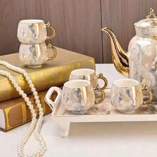 Bộ Ấm Chén Vân Đá Kèm Khay Ngọc Trai (THÙNG )