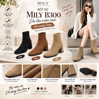 BỐT NỮ MILY B300 – DA LỘN MỀM MẠI, GÓT VUÔNG 7CM TÔN DÁNG THANH LỊCH