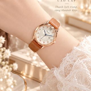 Set đồng hồ nữ Dimini cao cấp dây da nâu phối trang sức Hồng Ngọc đỏ sang trọng – Set Dimini Cao Cấp Hồng Ngọc