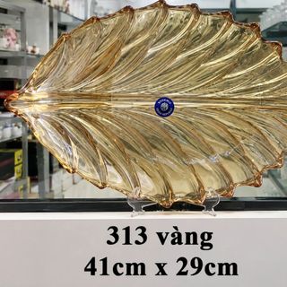 ĐĨA THUỶ TINH HÌNH CHIẾC LÁ MÀU VÀNG ELEGANT 313 (41x29cm) T10