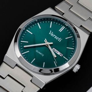 [MS STORE x VŨ VĂN KHẢI ] M254 – Đồng hồ pin Varseti Quartz nam dây thép tông bạc – Mặt xanh lục sunray, Day-Date lịch thứ & ngày 3h, phong cách doanh nhân hiện đại