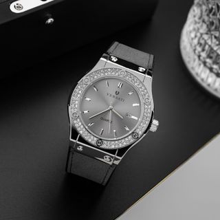 [ TDG ] Đồng Hồ Nam VERSATI Viền Đính Đá Sang Trọng Lịch Lãm-M85.5 xám