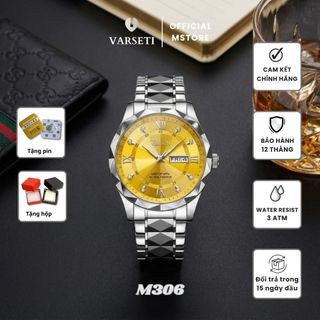 [MS x Đình Trưởng] Đồng Hồ Nam Varseti Mặt Dial Vàng Gold Trải Tia Mặt Kính Cắt Vát Kim Cương Bắt Sáng Tốt Dây Demi Đúc Đặc - M306