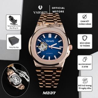 [ Deal 9k Đình Trưởng ] - M237, M99- Đồng Hồ Cơ Varseti nổi bật với mặt số xanh navy họa tiết kẻ ngang tinh tế, tạo hiệu ứng chiều sâu cuốn hút dưới ánh sáng hoặc đồng hồ giả cơ M99