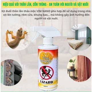 Chai Xịt Đuổi Thạch Sùng, Thằn Lằn Vim Lizard Nano 500ml Mùi Hương Dễ Chịu Xuất Xứ Thảo Mộc An Toàn Thân Thiện