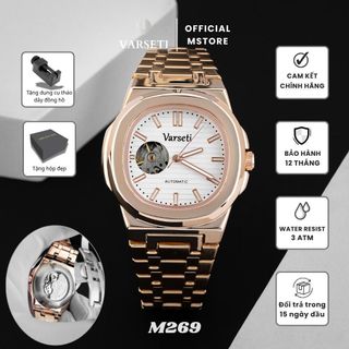 [ Deal 9K ĐÌNH TRƯỞNG ] M269 – Đồng hồ cơ Varseti Automatic nam dây thép không gỉ – Mặt sáng vân ngang sang trọng, Open Heart lộ cơ tinh tế, phong cách doanh nhân hiện đại